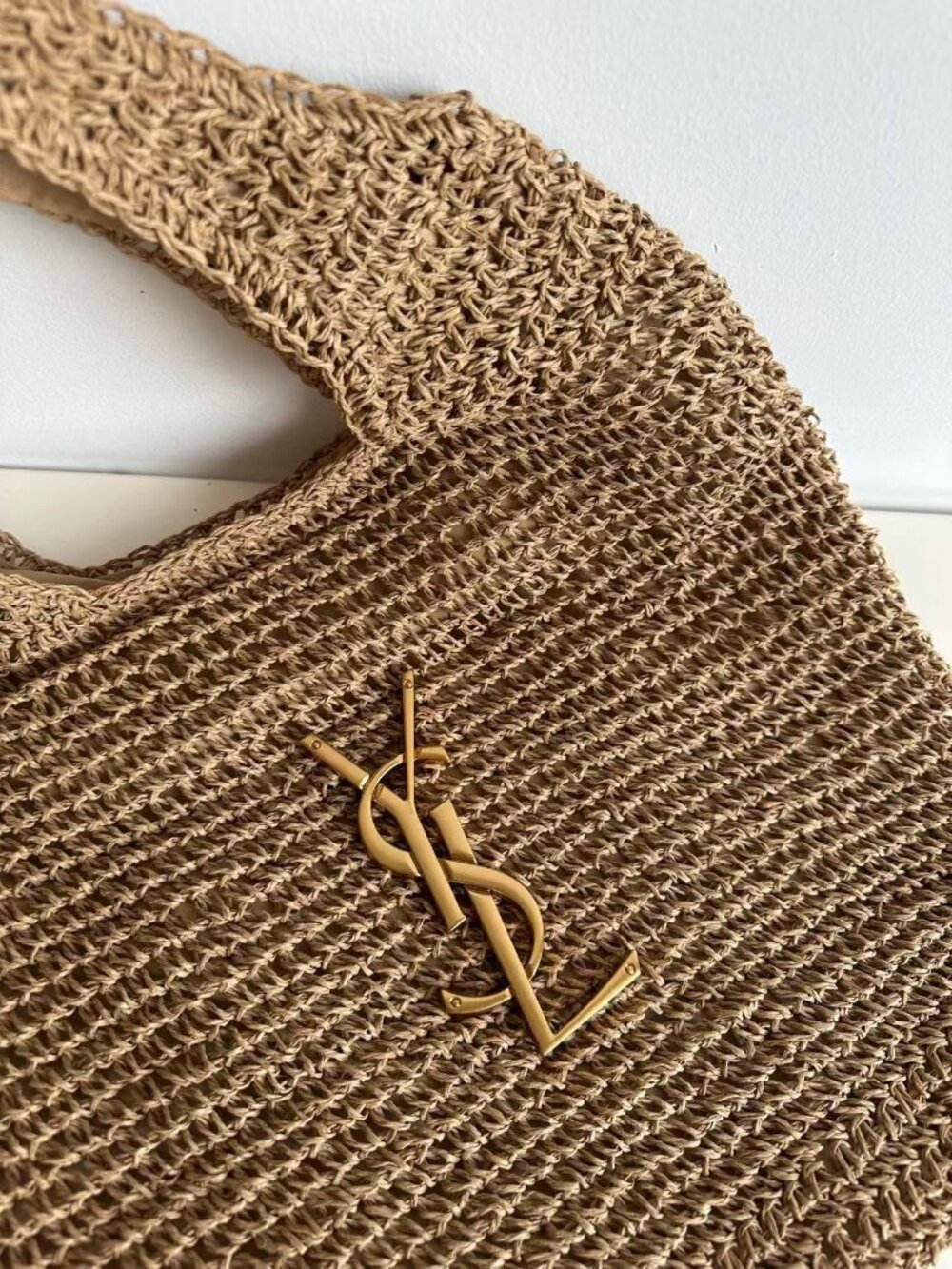 ✨YSL Brown Raffia Hobo Tote Gold Logo - Picture 3 of 6